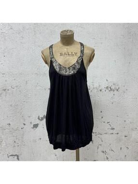 Vintage Actually Chic Beaded Bubble-Hem Mini Dress Black Silver